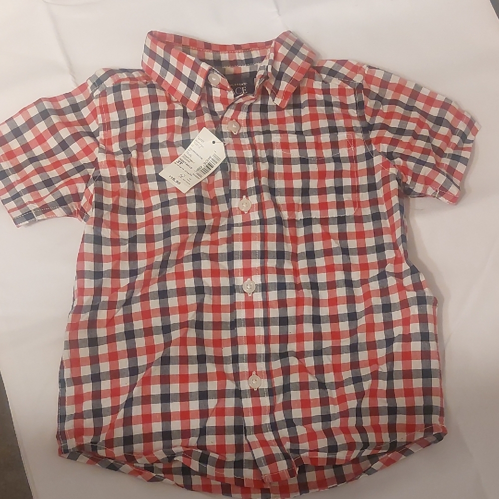 The Childrens Place 3T Checkered Button Down Shirt - Red, Blue, White
